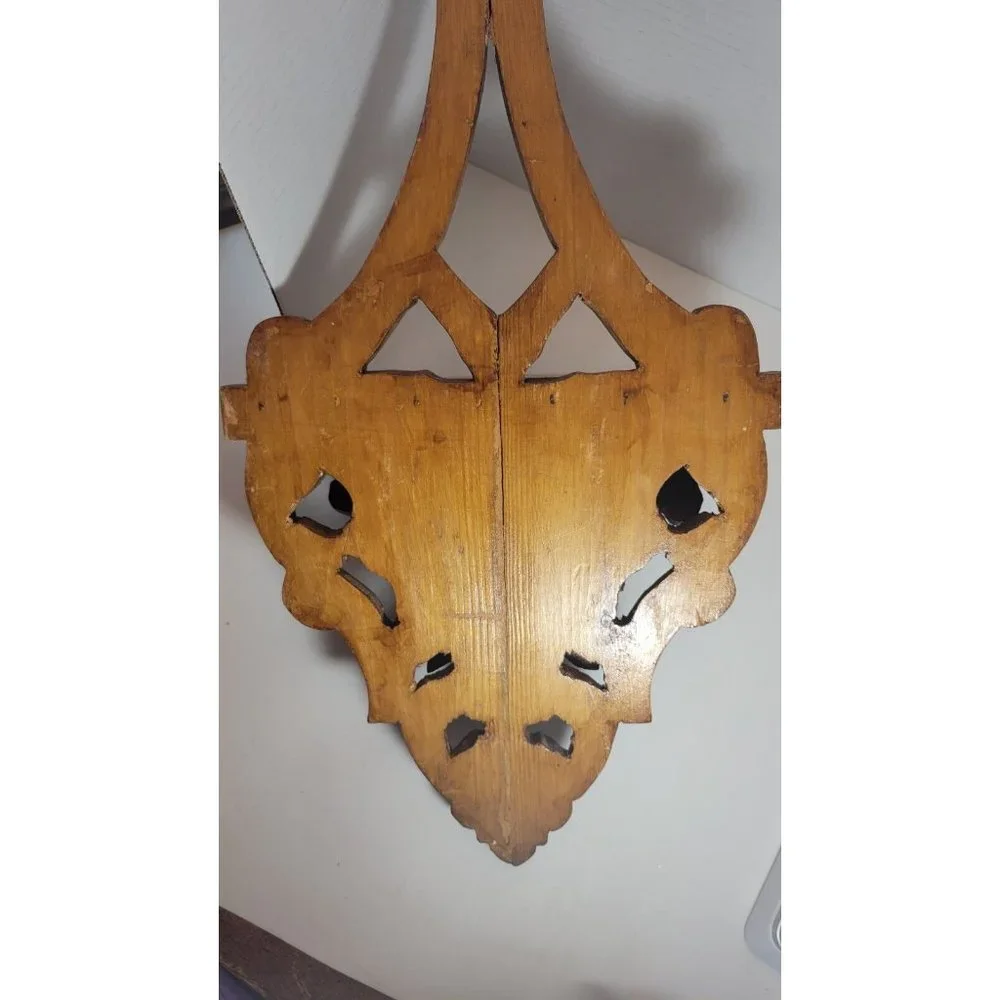 Beautifully Ornate Hand Carved Figural Wood Bracket Wall Shelf, set of two.
